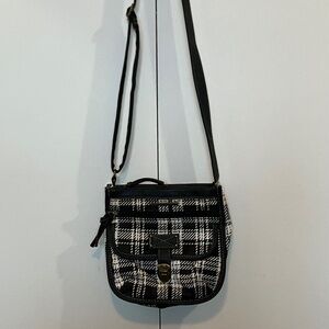 Joe Boxer Black & White Plaid Crossbody Purse – Adjustable Strap